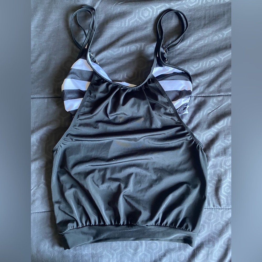 Black and White Stripe bikini top with attached cover